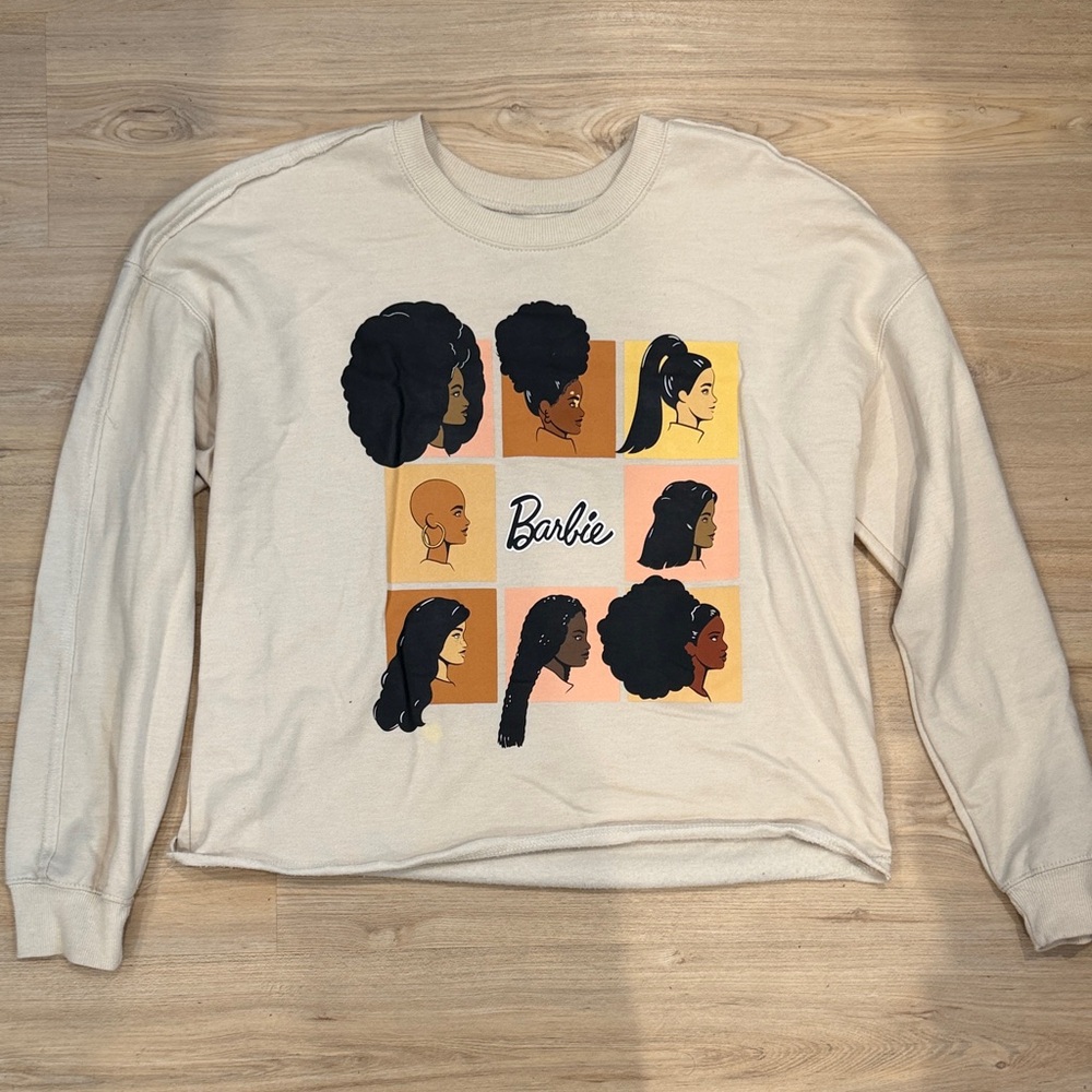 Barbie Cream Graphic Sweatshirt with Multitone Portrait Blocks